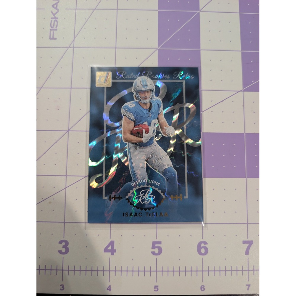 2025 Panini Donruss Isaac TeSlaa Rated Rookies Retro Detroit Lions No. 6 Blue